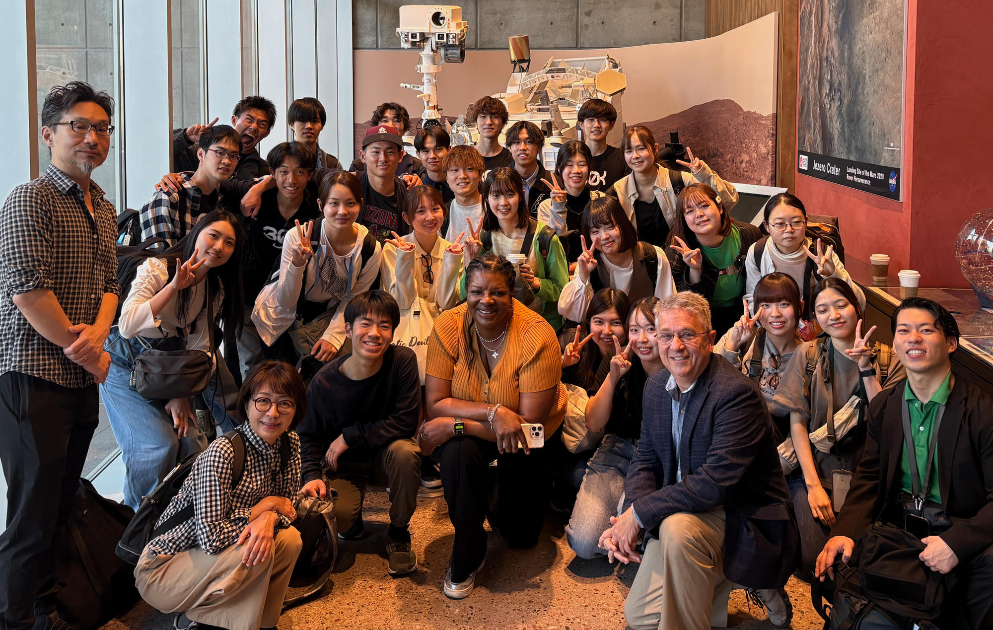 Group visit with students at a Mars rover exhibit, Republic of Korea